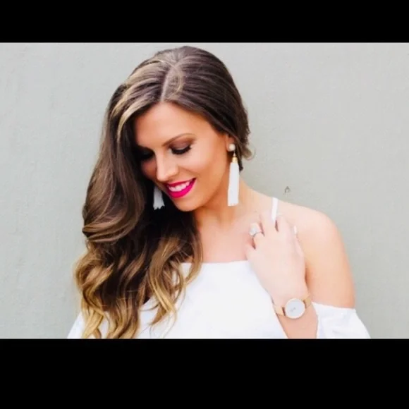 Stella & Dot | Boho Gold+White Hand-Beaded Tassel Earrings Retired - Picture 3 of 9